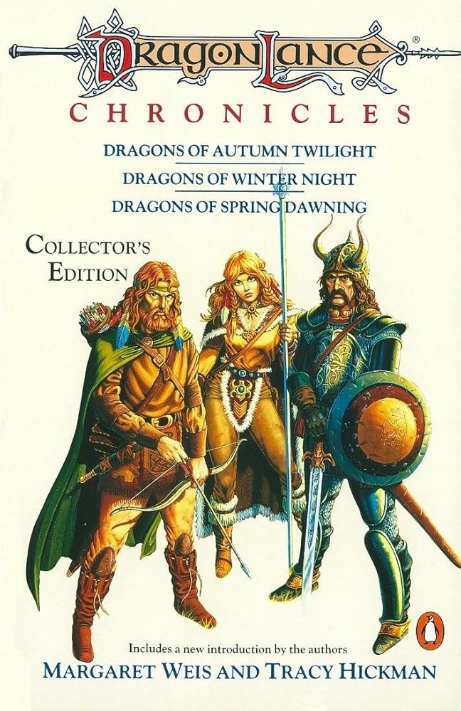 Dragonlance Chronicles : Dragons of Autumn Twilight', 'Dragons of Winter Night' and 'Dragons of Spring Dawning cover image